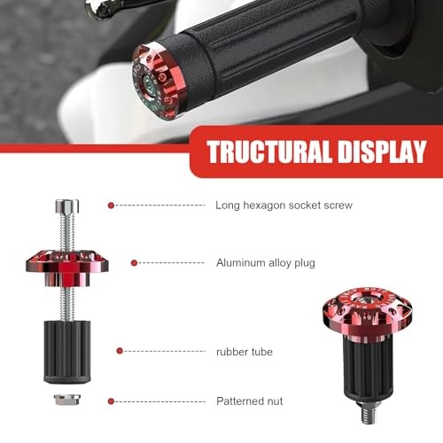 Universal Motorcycle Bar End Plug, Shockproof Handlebar End Caps, 2 PCS Red