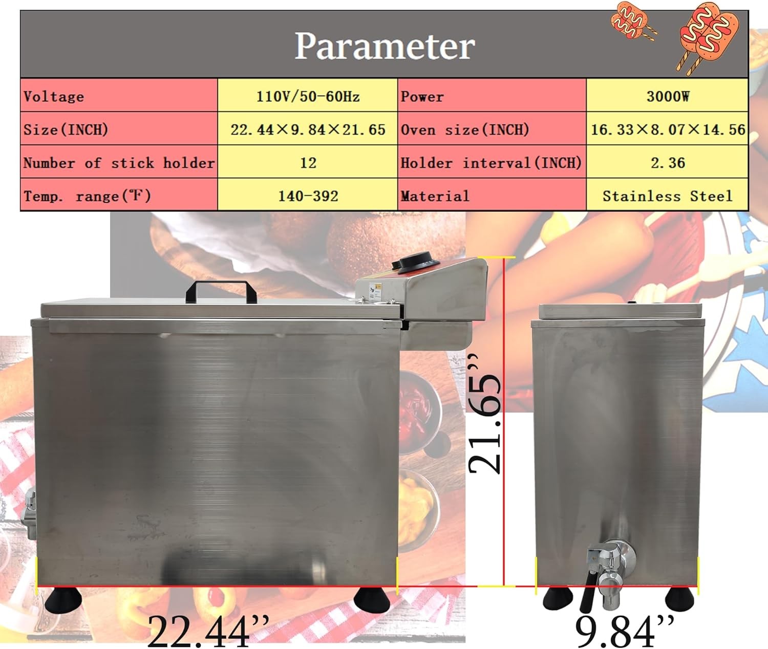 110V Cheese Hot Dog Fryer Commercial Electric Deep Corn Dog Fryer Machine 12clip