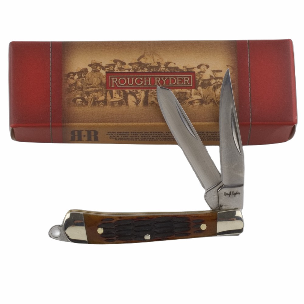 Rough Ryder Tiny Mini Trapper Pocket Folding Knife RR807 Amber Jigged Bone