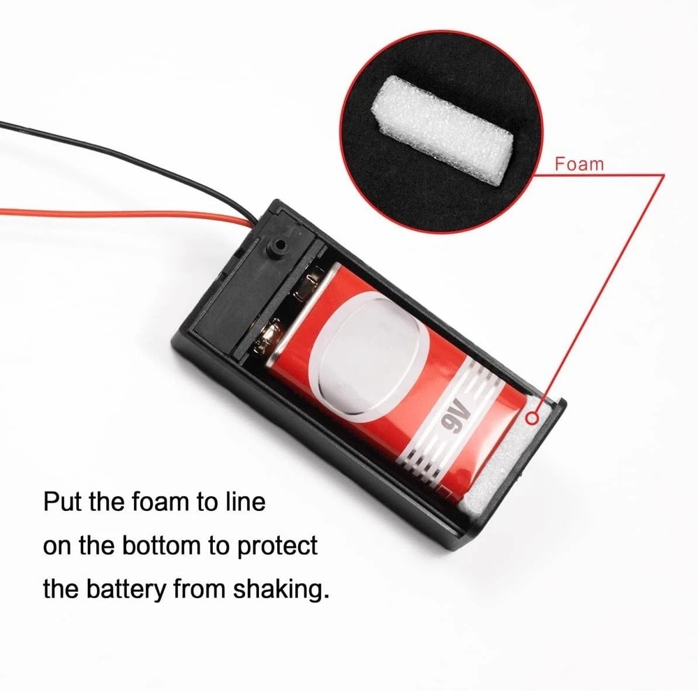 2 Pack 9V Battery Holder with Switch 9 Volt Battery Case with Leads