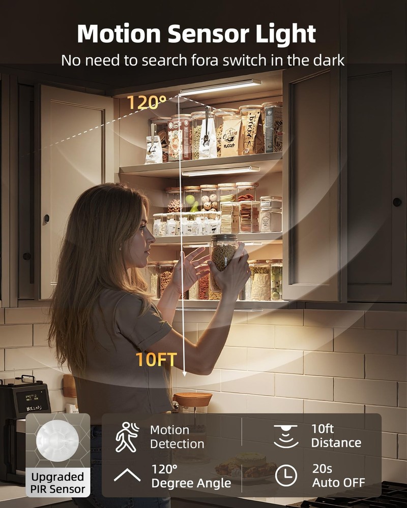 6-Pack Under Cabinet Lighting Wireless, LED Motion Sensor Light Indoor, Recha...