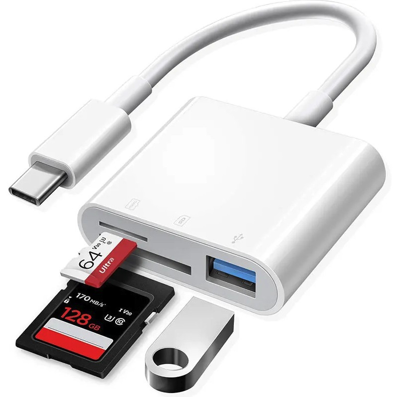 1pc 3-in-1 USB-C Memory Card Reader TF CF SD Adapter USB 2.0 - NEW