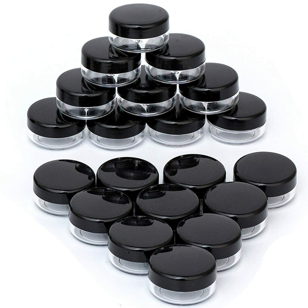 25pcs Tiny Sample Containers 3g Black Jars Makeup Travel Containers with Lids