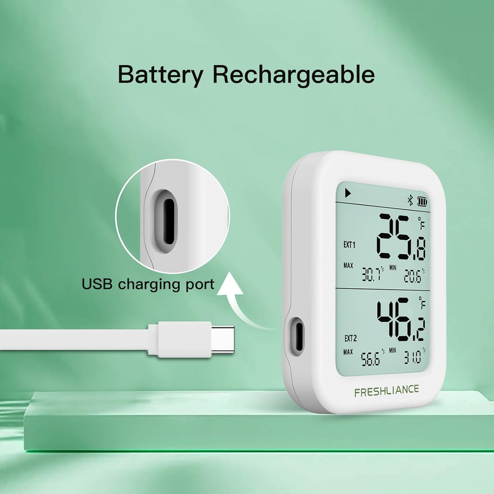Freshliance Temperature Humidity Data Logger Recorder Bluetooth with 2Pcs Extern