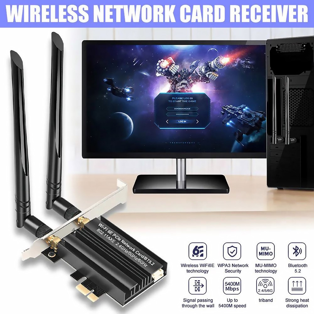 PCI-E WiFi Gaming Adapter Desktop PC for Intel PCIe Wifi Card Bluetooth5.2