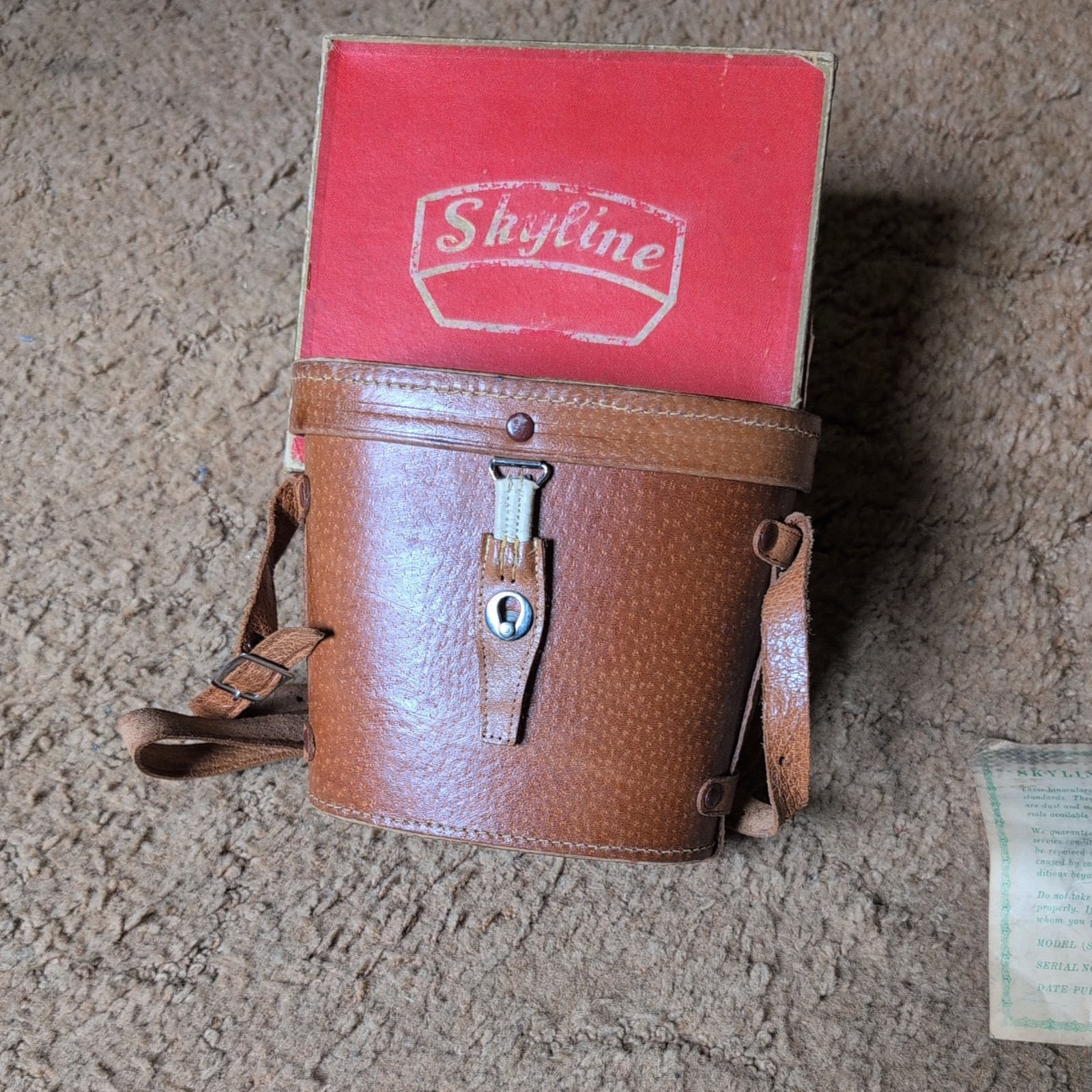 Japan Antique Vintage SKYLINE 7x35 Binoculars Leather Case Original Box extras