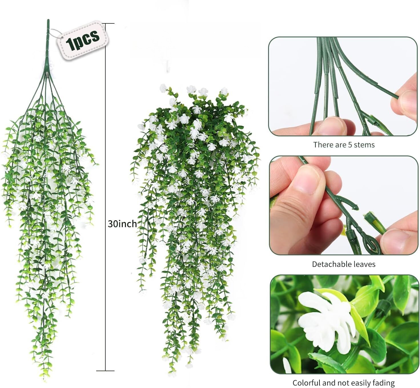 3pc Artificial Fern Plant Fake Eucalyptus Leaf Hanging Flower Vine Home Decor