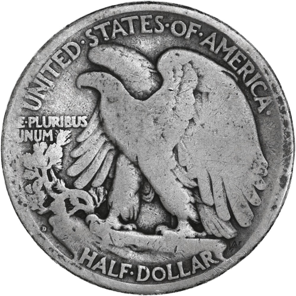 1917 D Walking Liberty Half Dollar Reverse Mint Mark Good 90% Silver