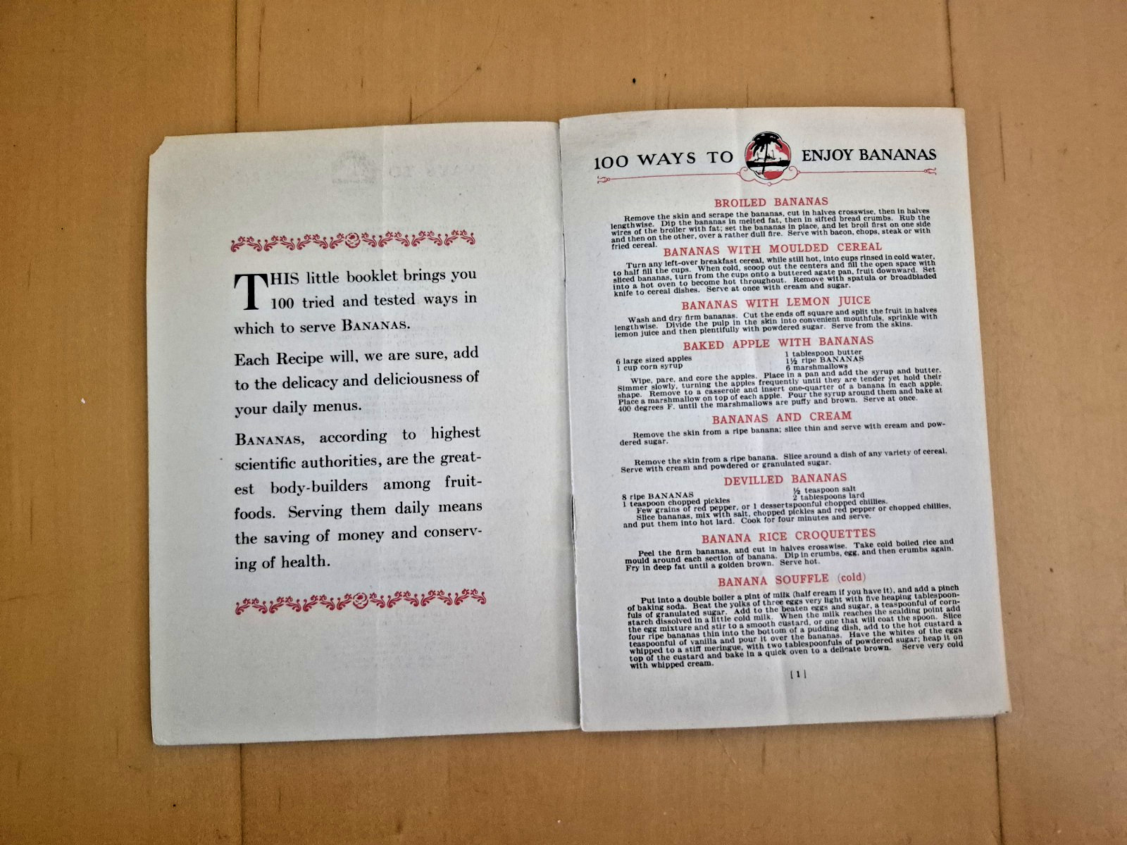 Vintage 1925 YES! 100 WAYS TO ENJOY BANANAS - Bauerlein Advertising Recipe Book