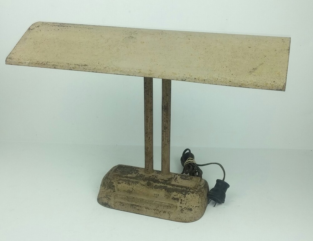 Desk Lamp Vintage Metal Rustic Painted Restoration Project Rectangular Bar