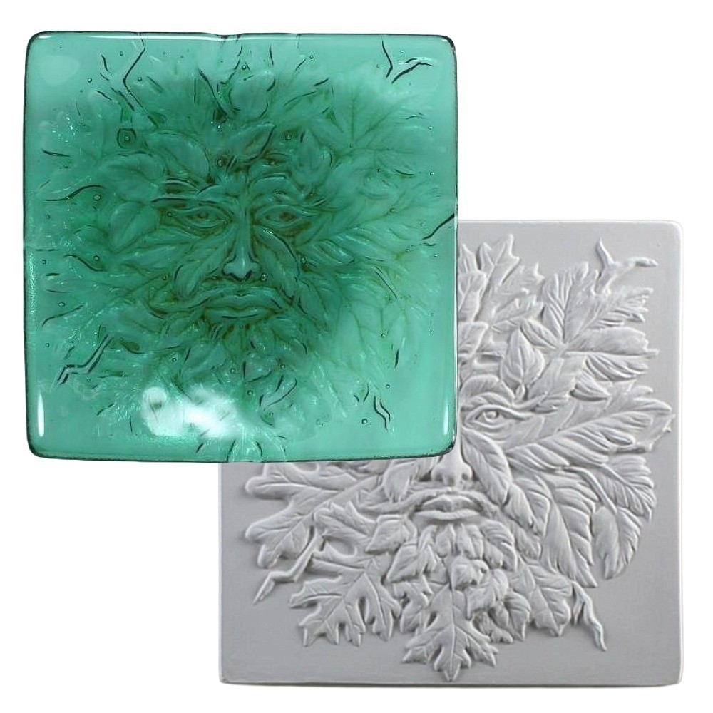 7"SQ.-Deep .5" Greenman Texture Mold Glass Fusing