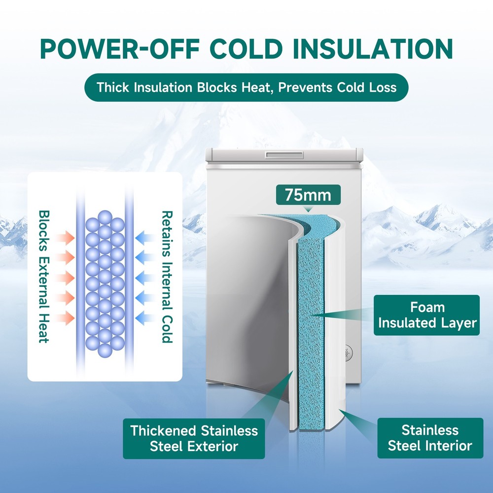 3.5 Cubic Feet Chest Freezer, Compact Design, Adjustable Temp Control