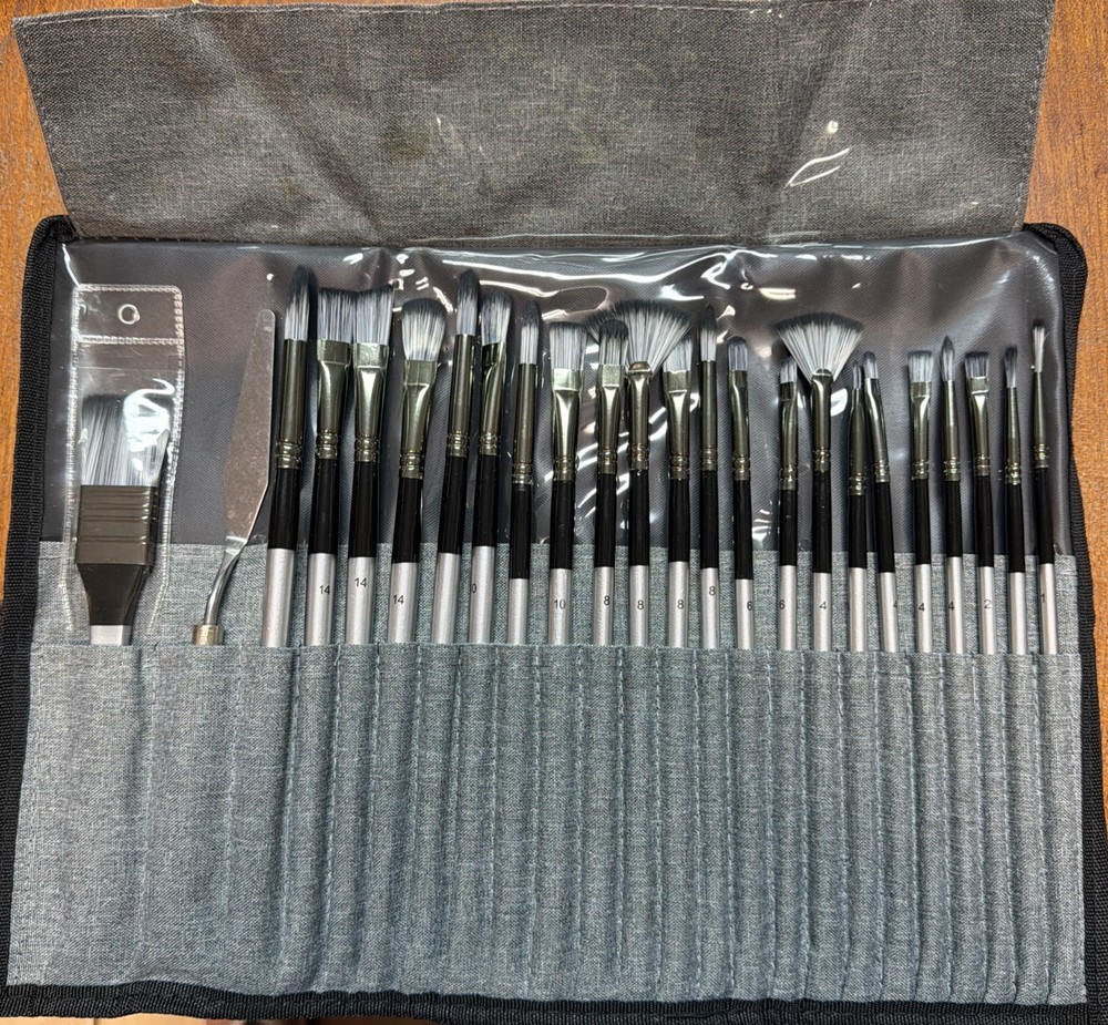 HTVRONT  Artist Paint Brush Set  Silver 24 pcs