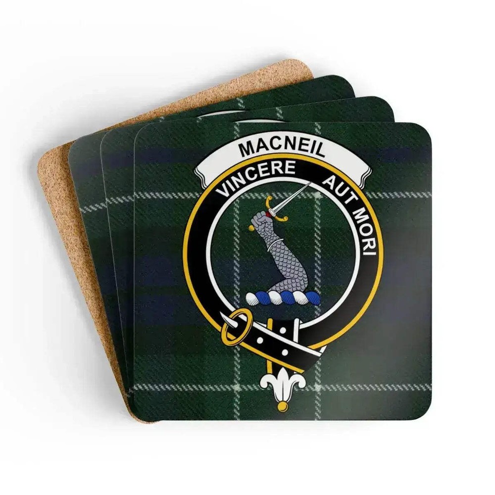 MacNeil Clan Crest Scottish Tartan Coaster Set