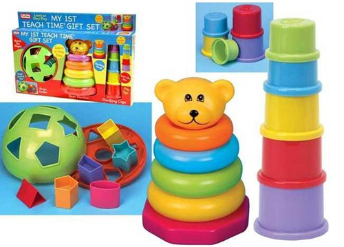 Fun Time My 1st Teach Time Gift Set, Shape sorter, bear & cups stacker 6+ months