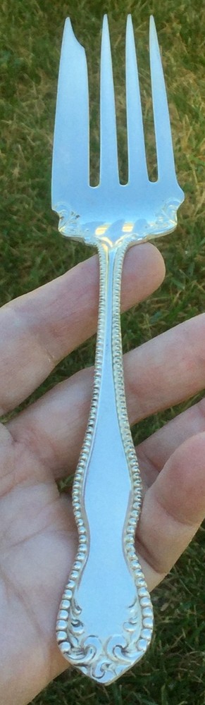 ANTIQUE 1898 HOLMES & EDWARDS PEARL PATTERN SILVERPLATE COLD MEAT FORK RETIRED