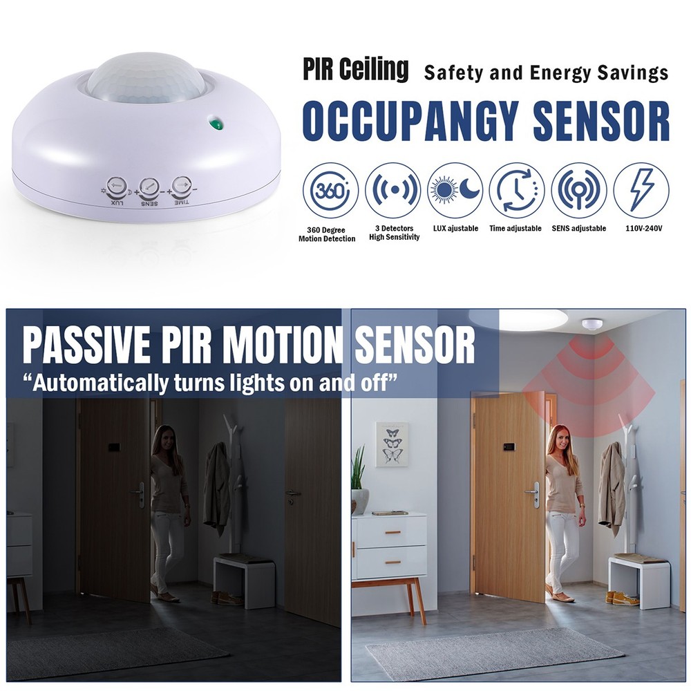 Surface Mount PIR Ceiling Occupancy Motion Sensor Detector Light Switch 360°