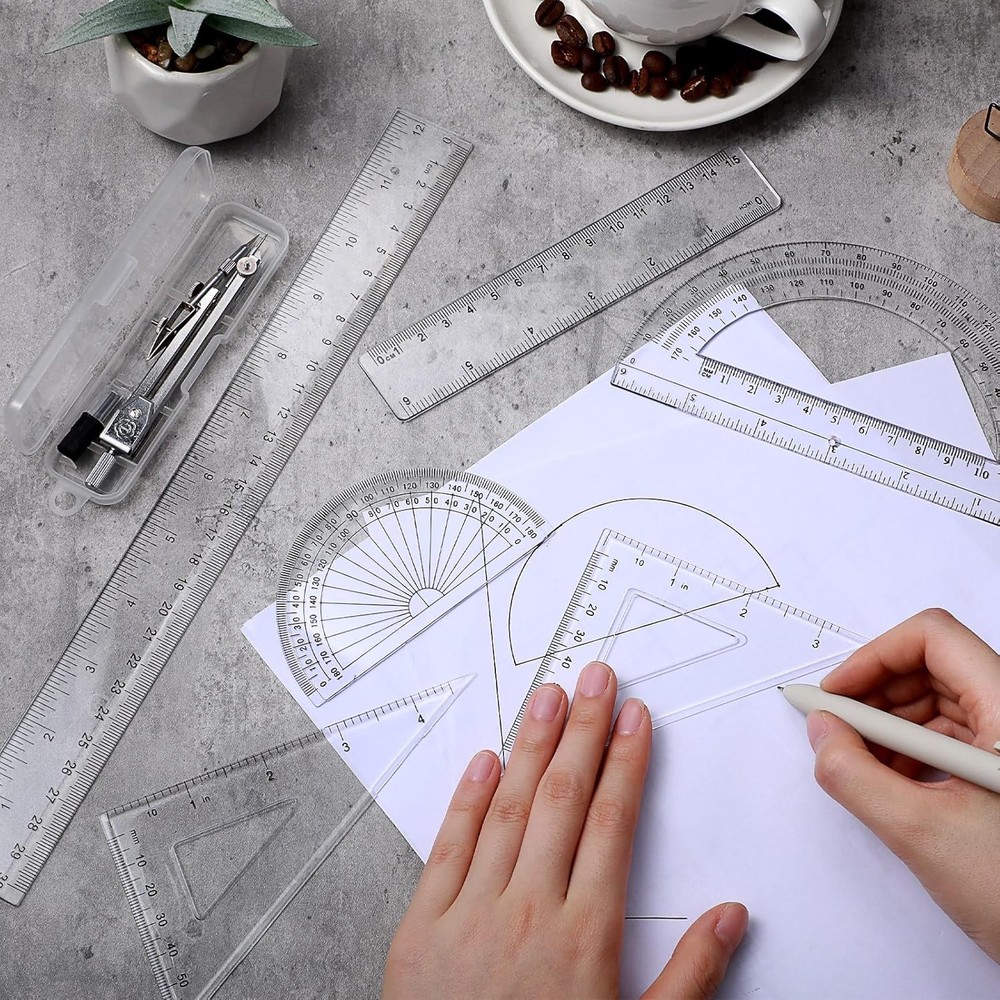 1 Set Plastic Geometry Math Set Includes Drawing Compass6 and 4 Inch Protractor