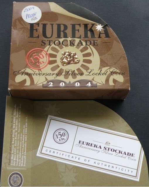 2004 $1 Eureka Stockade Proof Silver Locket Perth Mint, Genuine Gold Nuggets!