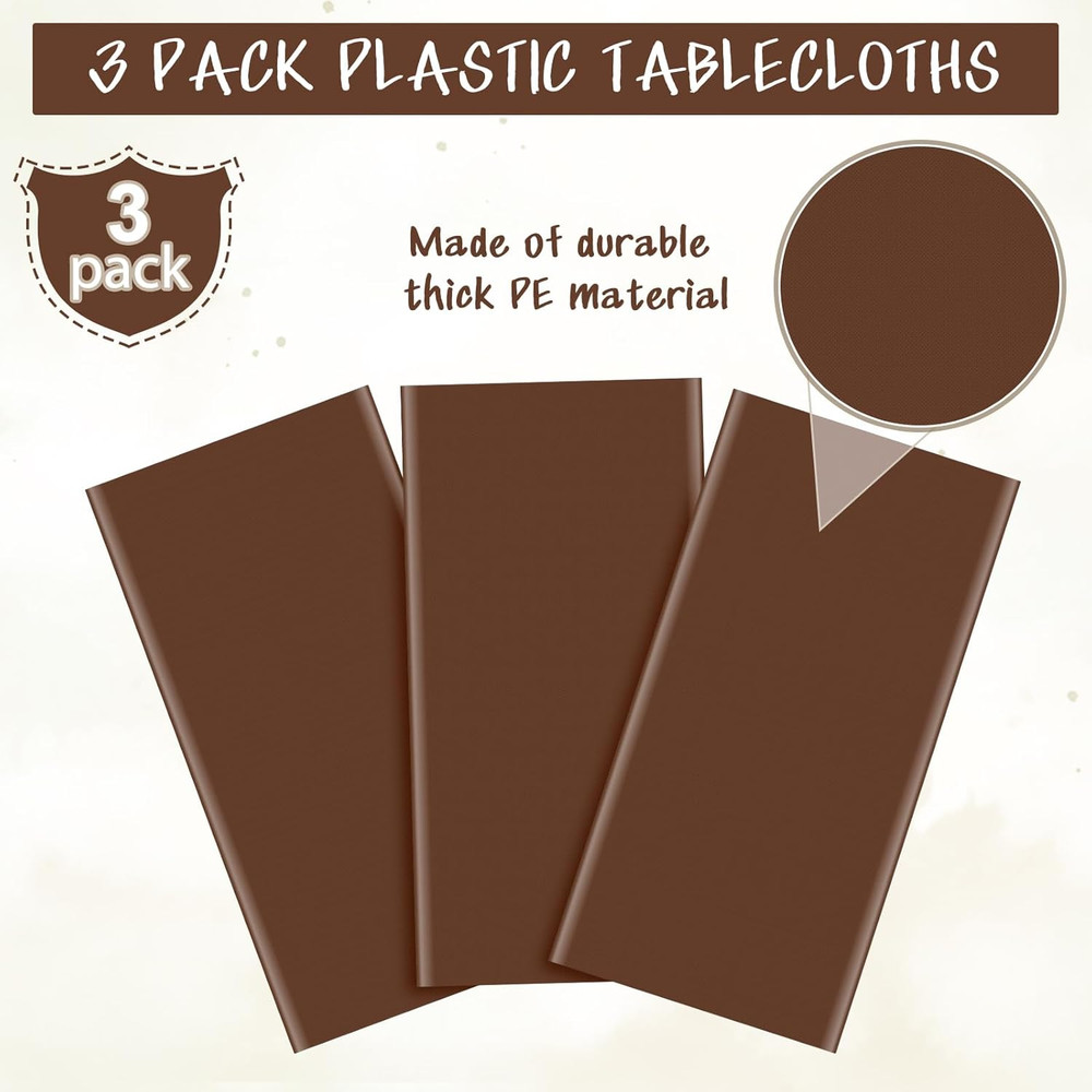 3Pcs Brown Plastic Tablecloths for Rectangle Tables,Disposable Chocolate Table C