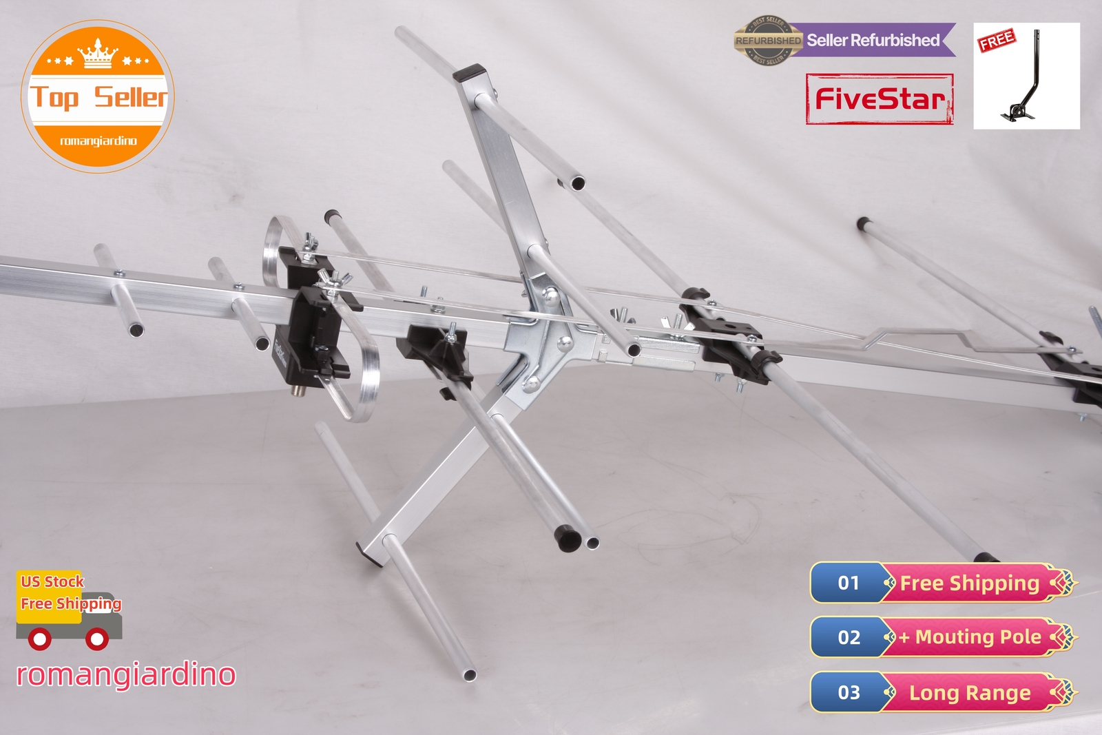 Yagi Outdoor TV Antenna 250 Mile for Strong, Weatherproof VHF UHF FM Pole