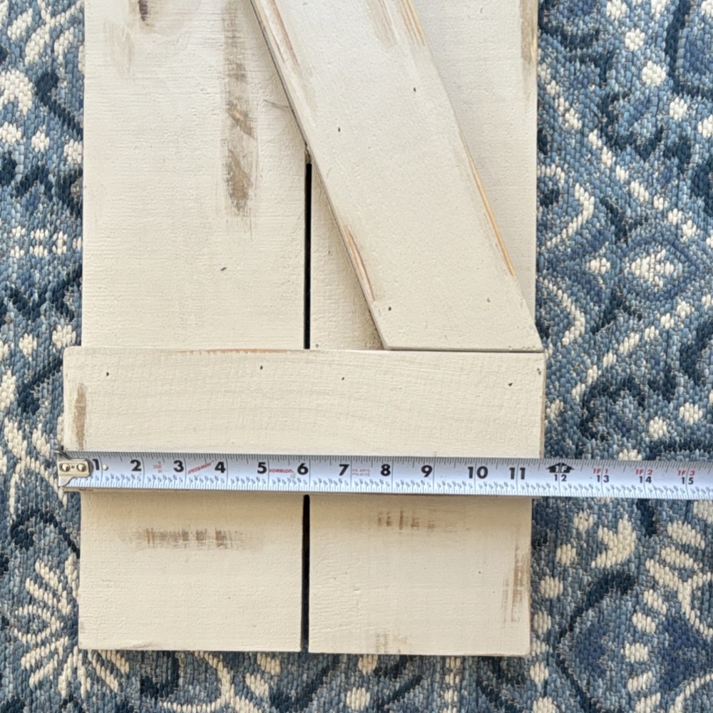 Beige Solid Wood Window Shutters Pair, Solid Panel, 35" x 11", Hand Made- Rustic