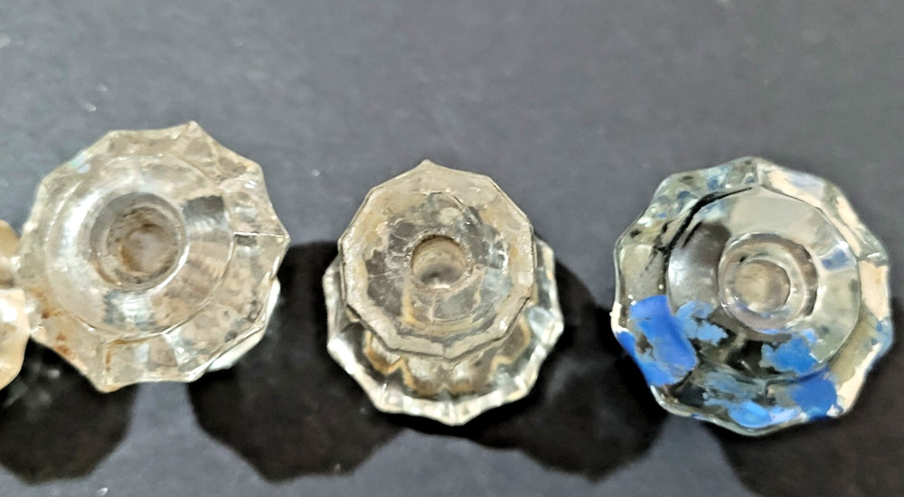 6 Clear Glass 10 Sided Drawer Pull Knobs Vintage 1-1/8" tall