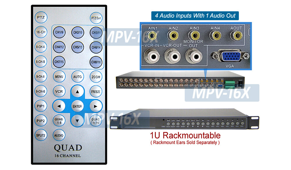 Professional Video Multiplexer With 16 RCA BNC Inputs + BNC RCA VGA Outputs