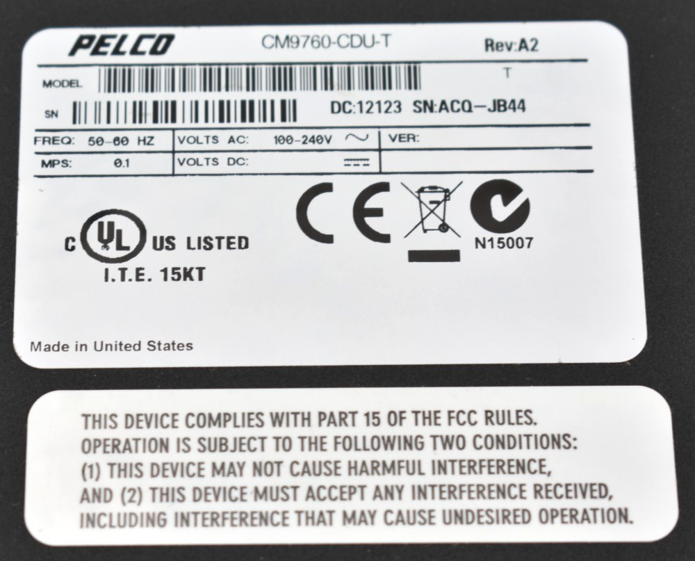 Pelco CM9760-CDU-T Rev A2 Matrix Code Distribution Unit RS-422 16-Channel