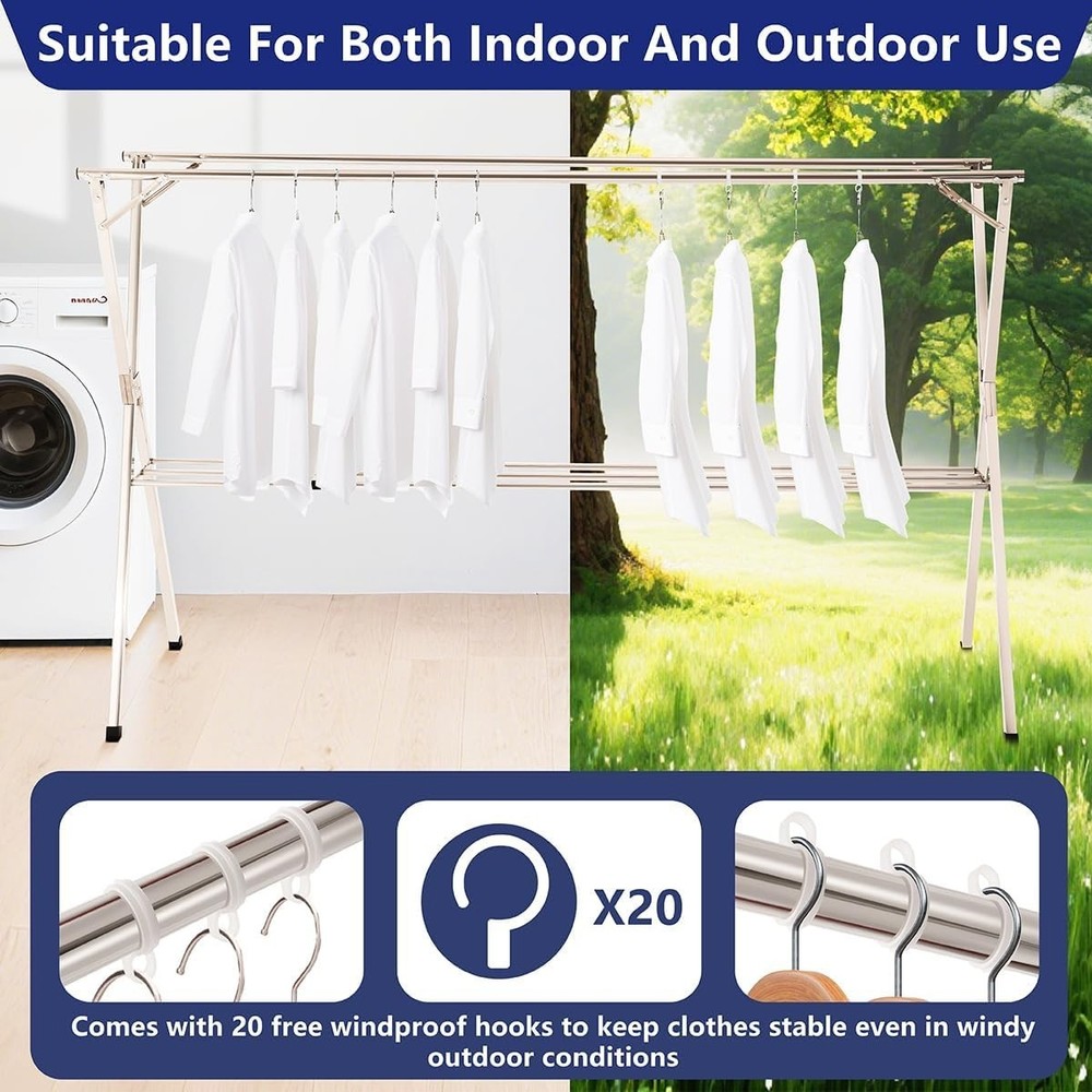 Sturdy 79" Stainless Steel Drying Rack - Lightweight, Adjustable & Space-Saving