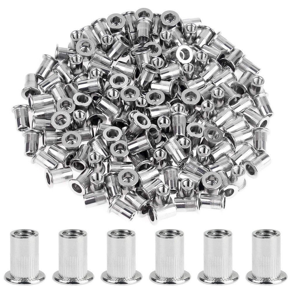 150 PCS 1/4-20 Stainless Steel Rivet Nuts Flat Head Threaded Insert
