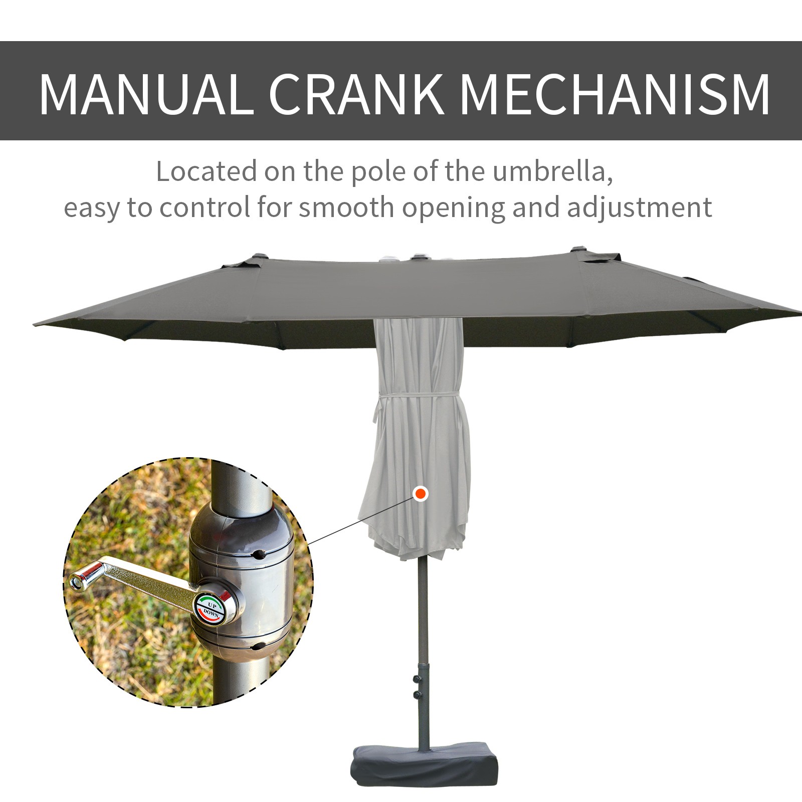 15 ft Outdoor Double Sided Market Patio Umbrella for Deck Pool with Base Crank