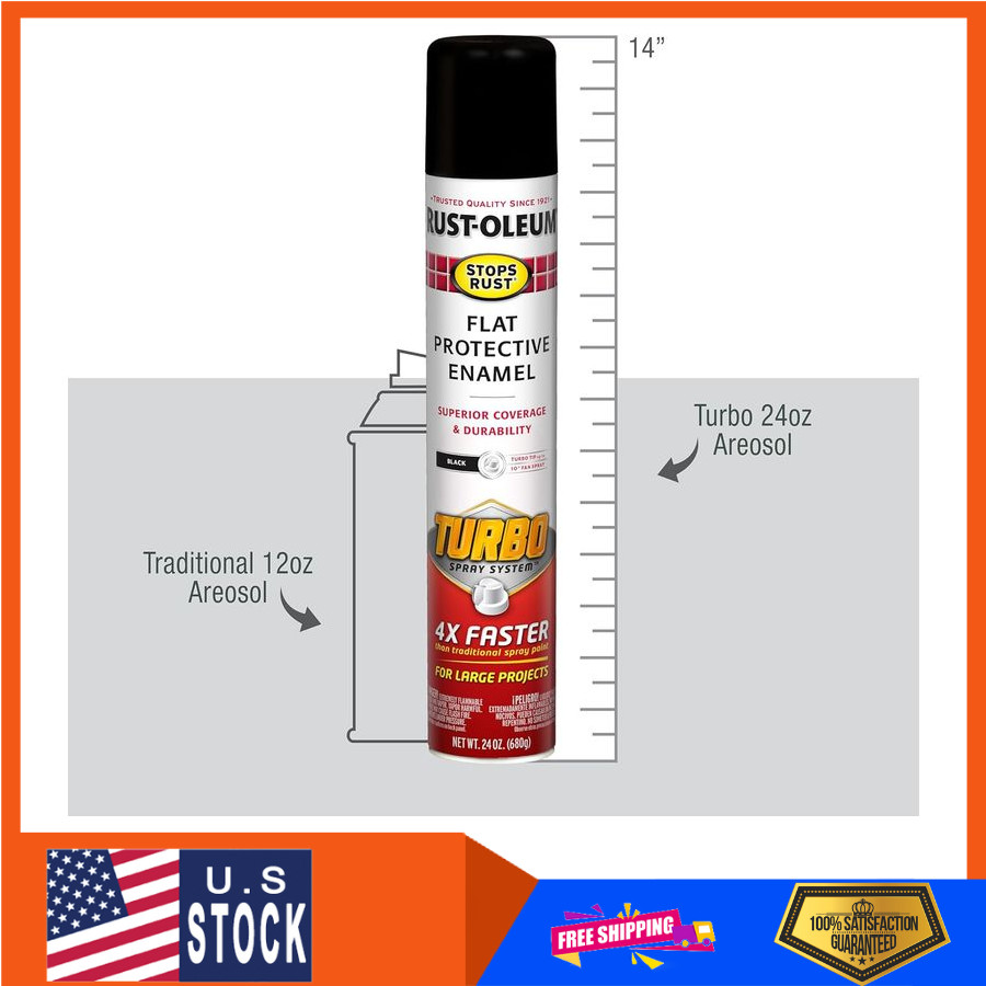 Rust-Oleum Stops Rust Turbo Spray Paint Flat Black 24 oz 6 Pack