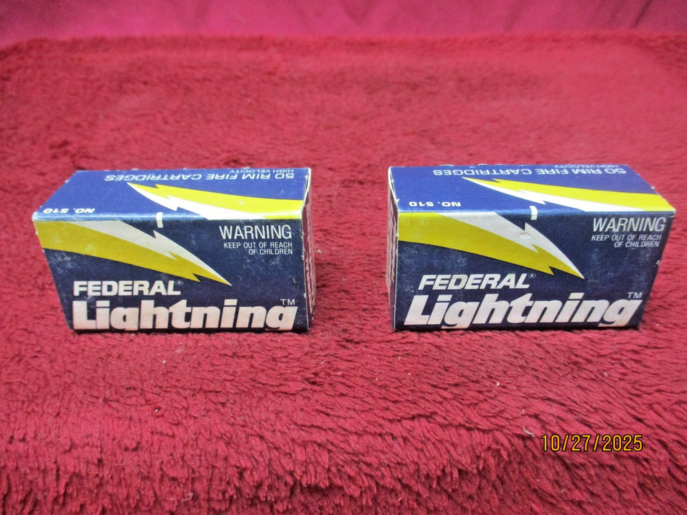 2 Vintage Federal Lightning 22 Long Rifle Boxes.,   Ammo Boxes, (Empty)