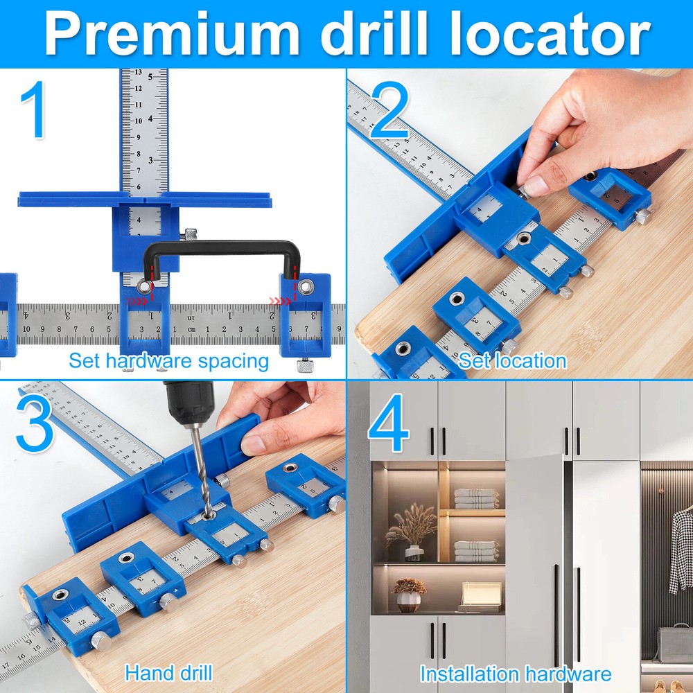Cabinet Hardware Jig Adjustable Punch Locator Handle Template Tools Drill Guide