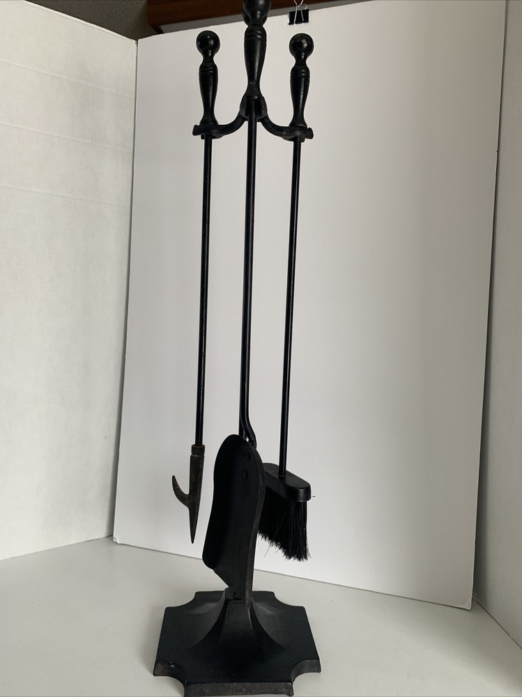 Fireplace Tool Set Black Iron Heavy