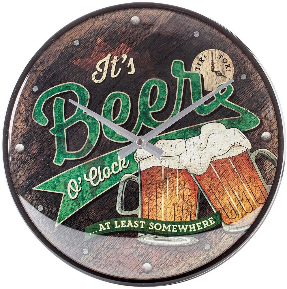 Nostalgic-Art - Retro Wall Kitchen Clock Ø 12" Analog Battery - Beer O' Clock