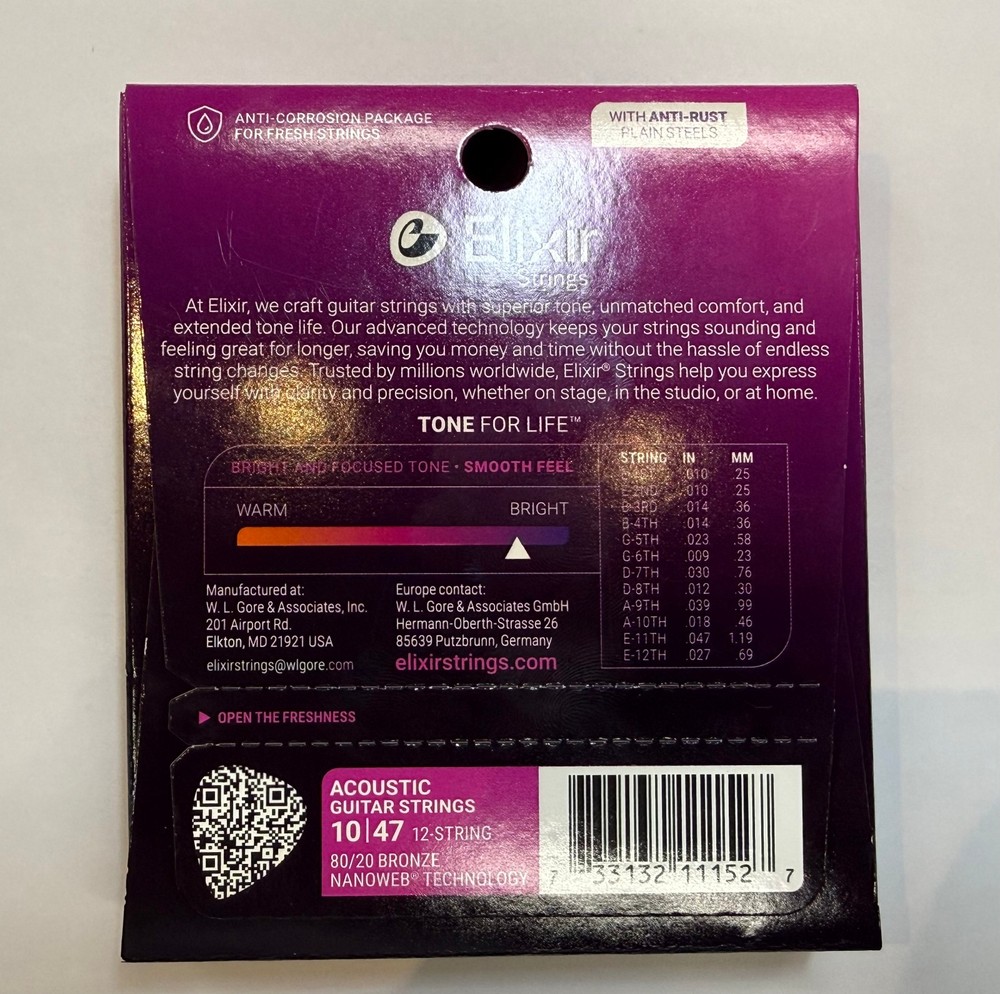 2 SETS Elixir 80/20 Bronze 12-String Acoustic Strings NANOWEB Light 10-47 11152