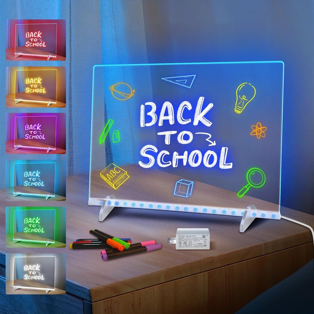 13"X10" LED Note Board with 7 Color 4 Modes, Dry Erase Board, 7 Markers