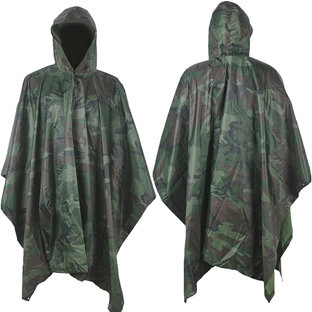 Waterproof Hooded Ripstop Camo Rain Coat Poncho Military Camping Hiking Hunting