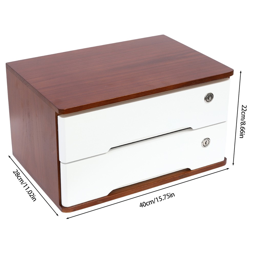 Wooden Desk Organizer with Lockable Drawer - 2-Tier Storage Solution