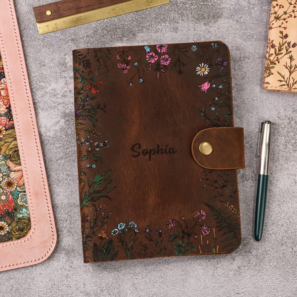 Leather A5 binder planner, Personalized leather journal notebook, leather gift