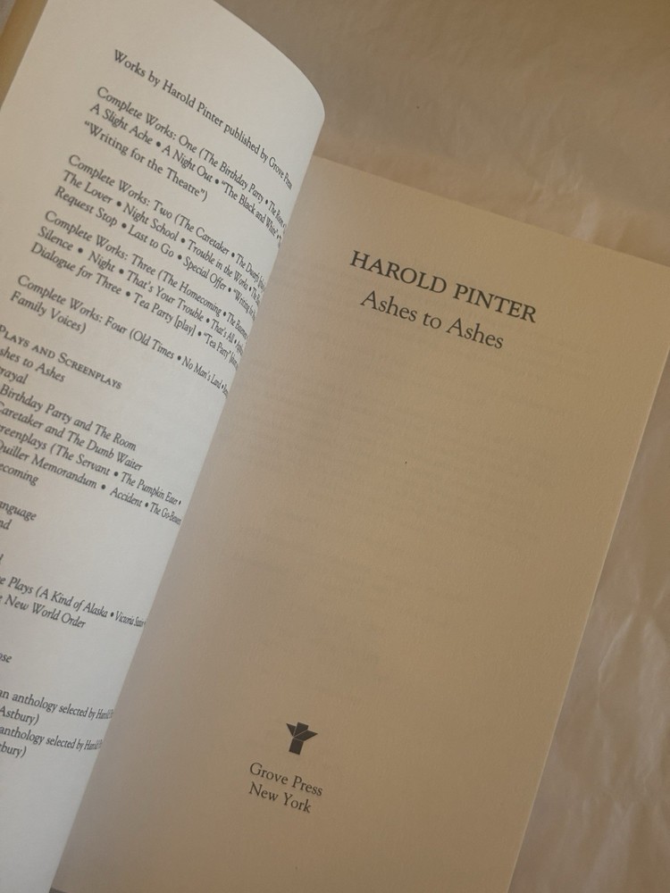 ASHES TO ASHES Harold Pinter - Grove Press SCRIPT