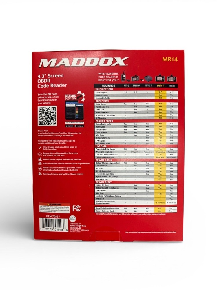 MADDOX MR14 ADVANCED 4.3" SCREEN OBDII CODE READER BLUETOOTH (70837) NEW SEALED