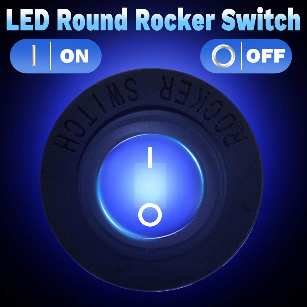 Round Rocker Switch, Toggle Switch 12V, Waterproof Lighted LED On/Off Switch for