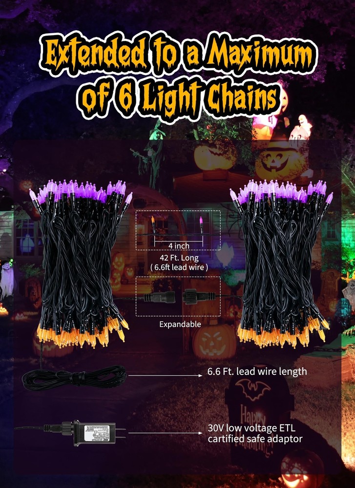 100LED Orange String Lights 33ft with 8 Modes for Party Wedding Decor