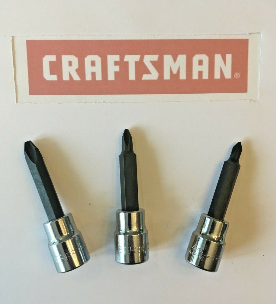 Craftsman Screwdriver Bit Socket Set Phillips Flat 3/8" Drive 6pc P1 P2 P3