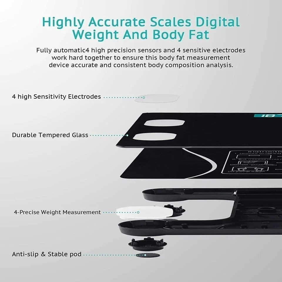 Bluetooth Smart Body Fat Scale BMI Digital Weight Bathroom Scale LCD App Sync