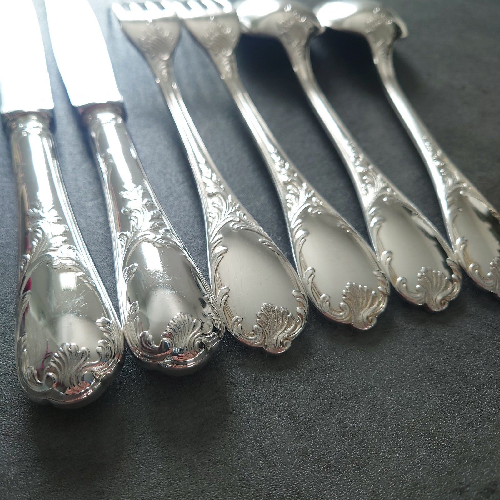 Christofle Marly 6pcs Silverplate Flatware Table Knife Fork Spoon Excellent