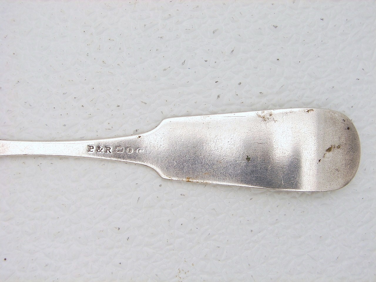 Early American Coin Silver Serving Fiddle End Spoon Early Hallmarked P&R